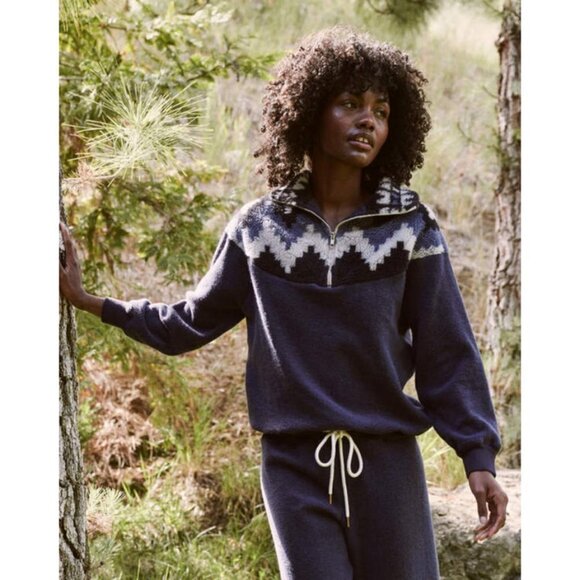 💕THE GREAT💕 The Fleece Half Zip Pullover ~ Navy Canyon Geo 1 NWT - Picture 1 of 16